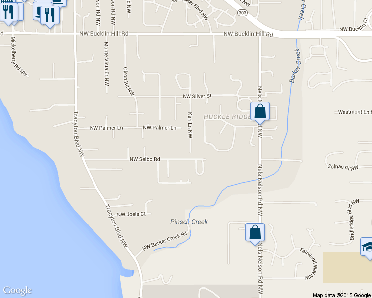 map of restaurants, bars, coffee shops, grocery stores, and more near 8875 Kari Lane Northwest in Bremerton