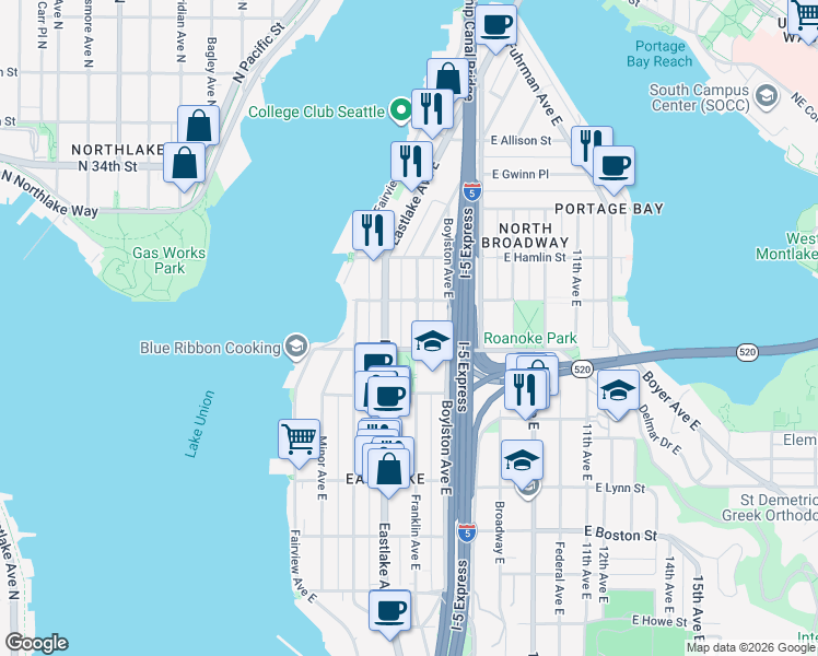 map of restaurants, bars, coffee shops, grocery stores, and more near 4000 East Madison Street in Seattle