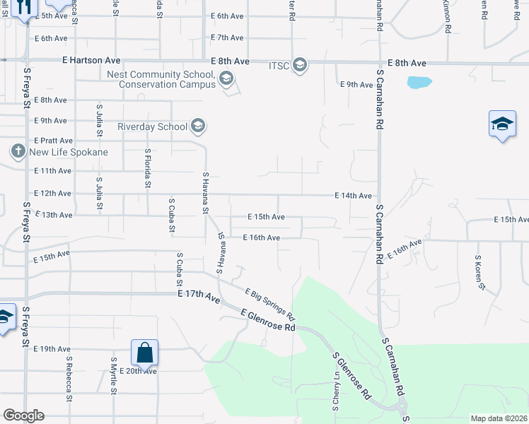 map of restaurants, bars, coffee shops, grocery stores, and more near 4508 East 14th Avenue in Spokane Valley