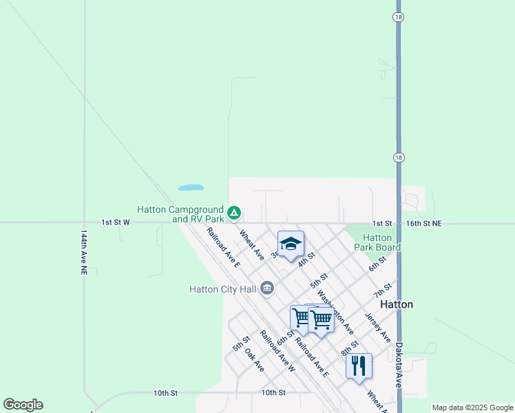 map of restaurants, bars, coffee shops, grocery stores, and more near 406 1st Street in Hatton