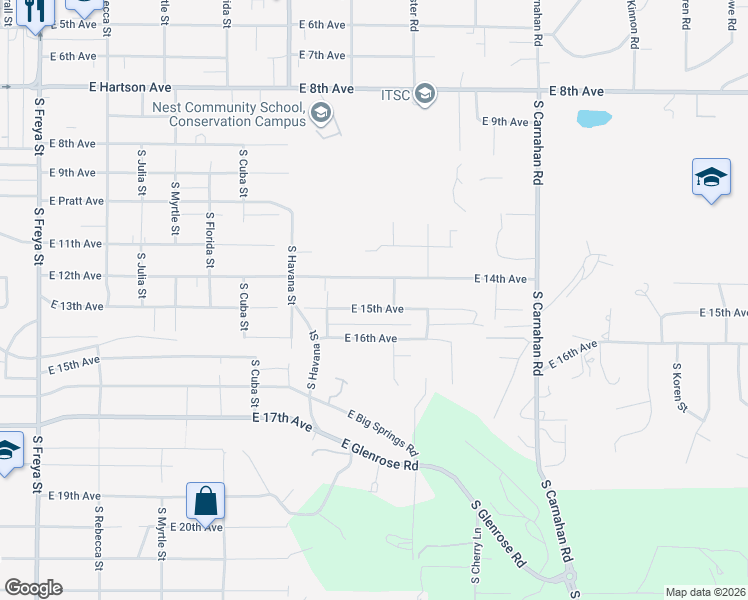 map of restaurants, bars, coffee shops, grocery stores, and more near 4508 East 14th Avenue in Spokane Valley