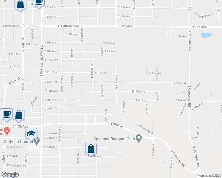 map of restaurants, bars, coffee shops, grocery stores, and more near 4229 East 13th Avenue in Spokane