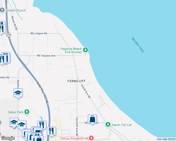 map of restaurants, bars, coffee shops, grocery stores, and more near 8982 Ferncliff Avenue Northeast in Bainbridge Island