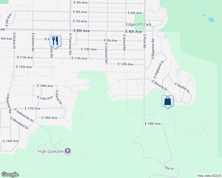 map of restaurants, bars, coffee shops, grocery stores, and more near 7124 East 13 th Avenue in Spokane Valley