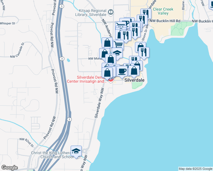 map of restaurants, bars, coffee shops, grocery stores, and more near 3607 Northwest Byron Street in Silverdale