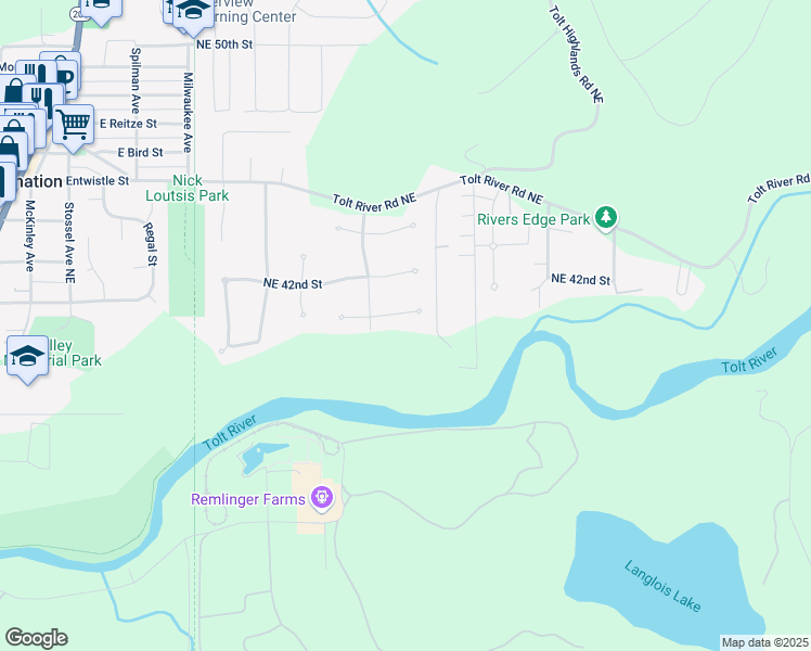 map of restaurants, bars, coffee shops, grocery stores, and more near 33010 Northeast 40th Place in Carnation