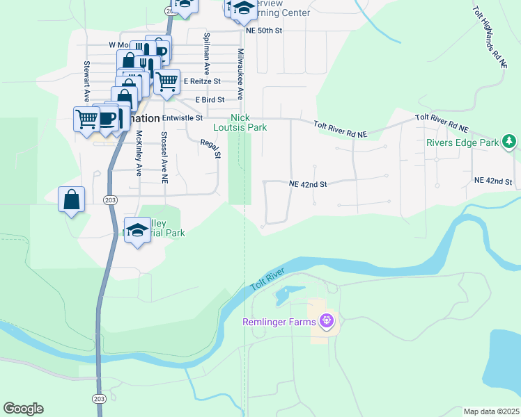 map of restaurants, bars, coffee shops, grocery stores, and more near 4085 325th Avenue Northeast in Carnation