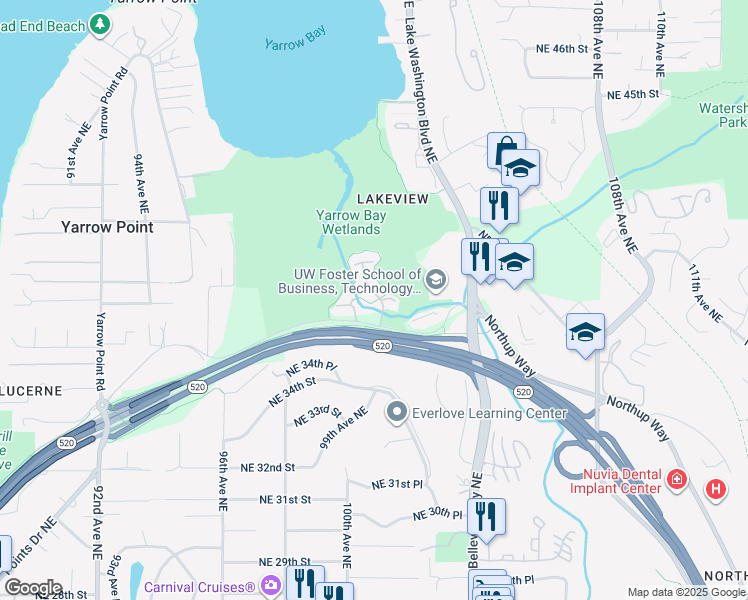 map of restaurants, bars, coffee shops, grocery stores, and more near 3727 101st Way Northeast in Kirkland