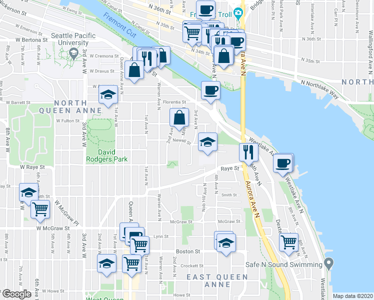 map of restaurants, bars, coffee shops, grocery stores, and more near 2687 3rd Avenue North in Seattle