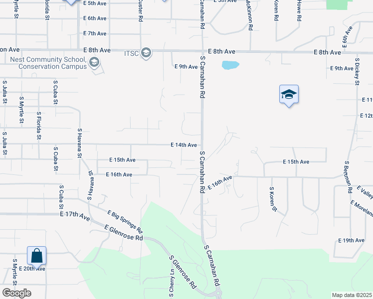 map of restaurants, bars, coffee shops, grocery stores, and more near 4906 East 14th Avenue in Spokane