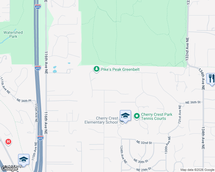 map of restaurants, bars, coffee shops, grocery stores, and more near 12284 Northeast 37th Street in Bellevue