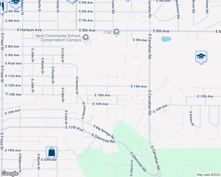 map of restaurants, bars, coffee shops, grocery stores, and more near 4610 East 14th Avenue in Spokane Valley