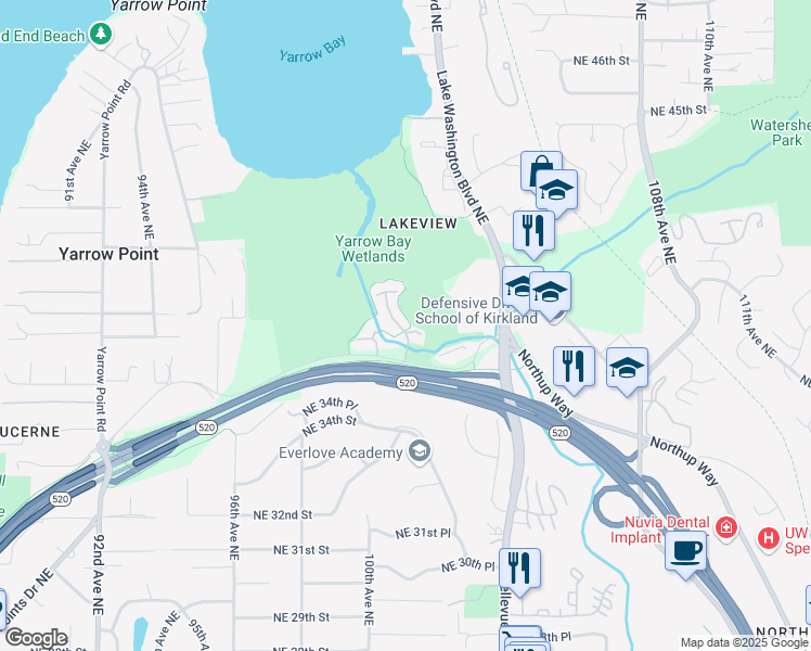 map of restaurants, bars, coffee shops, grocery stores, and more near 3710 101st Way Northeast in Kirkland