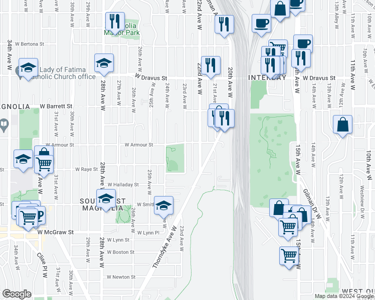 map of restaurants, bars, coffee shops, grocery stores, and more near 2653 22nd Avenue West in Seattle