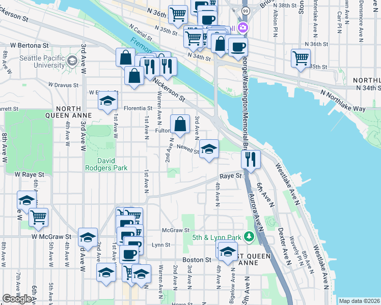 map of restaurants, bars, coffee shops, grocery stores, and more near 2687 3rd Avenue North in Seattle