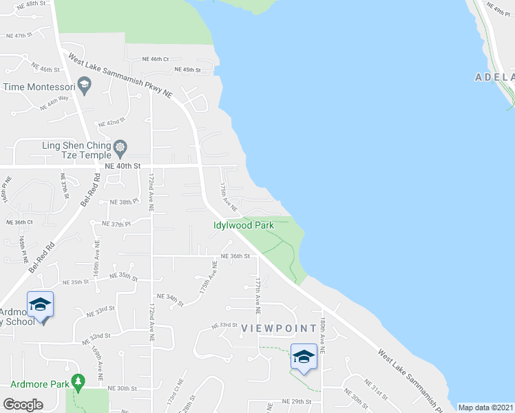 map of restaurants, bars, coffee shops, grocery stores, and more near 17526 Northeast 38th Court in Redmond