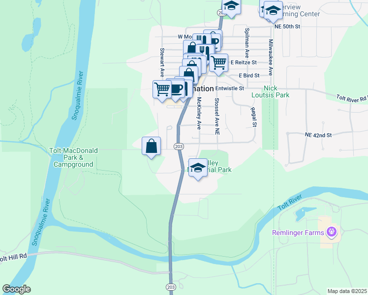 map of restaurants, bars, coffee shops, grocery stores, and more near in Carnation