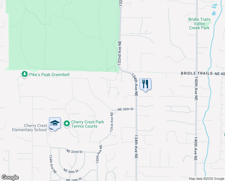 map of restaurants, bars, coffee shops, grocery stores, and more near 3720 131st Avenue Northeast in Bellevue