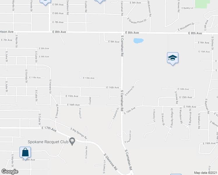 map of restaurants, bars, coffee shops, grocery stores, and more near 4910 East 14th Avenue in Spokane