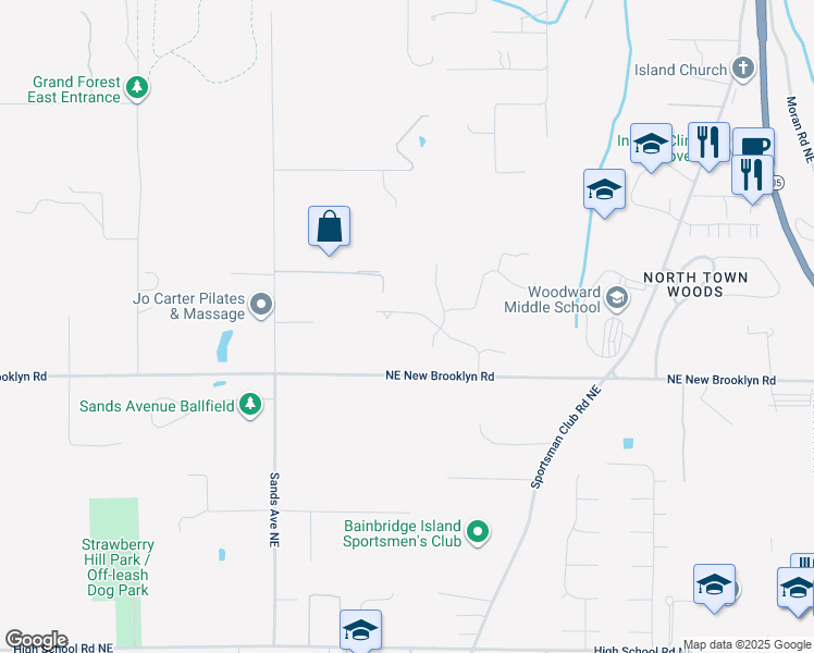 map of restaurants, bars, coffee shops, grocery stores, and more near 8499 Northeast Grizdale Lane in Bainbridge Island