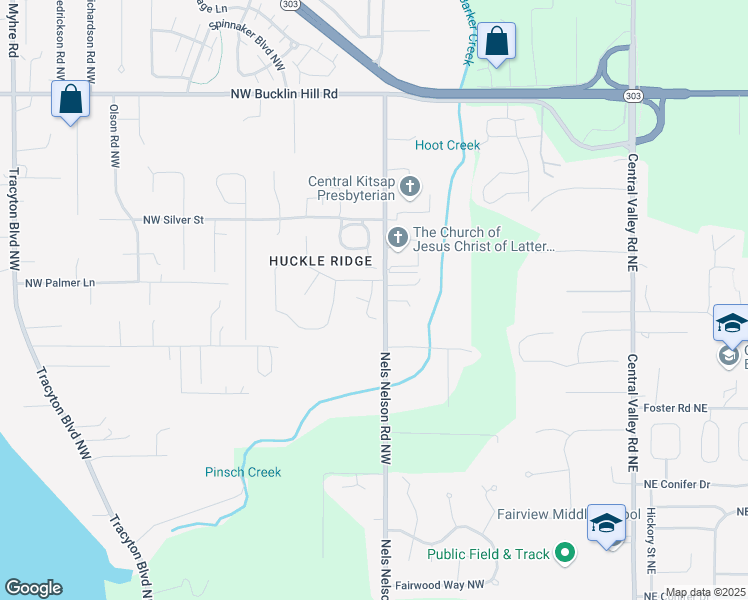 map of restaurants, bars, coffee shops, grocery stores, and more near 805 Northwest Huckle Drive in Bremerton