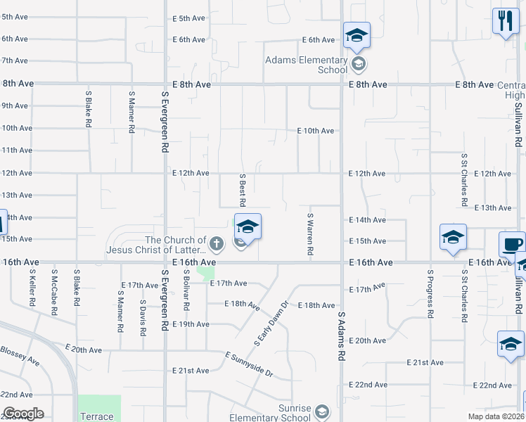 map of restaurants, bars, coffee shops, grocery stores, and more near 14408 East 12th Avenue in Spokane Valley