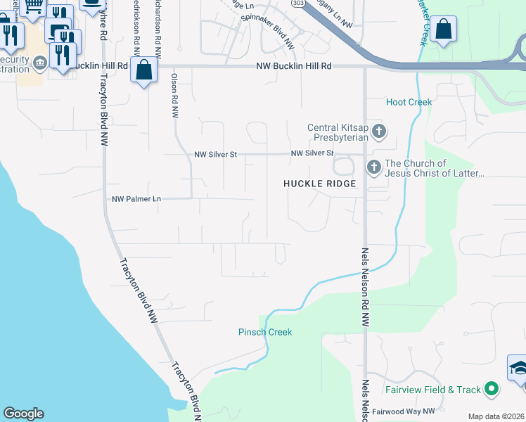 map of restaurants, bars, coffee shops, grocery stores, and more near 8875 Kari Lane Northwest in Bremerton