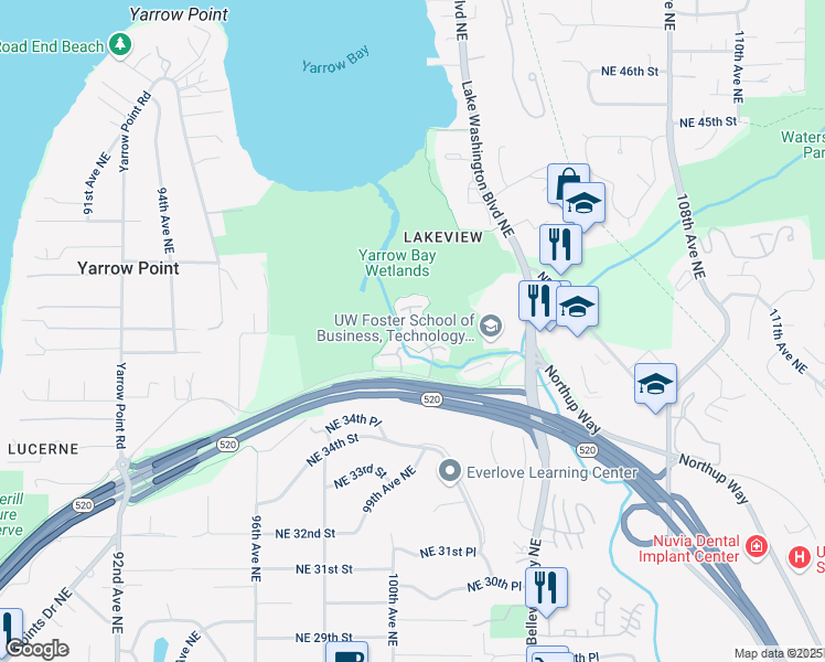 map of restaurants, bars, coffee shops, grocery stores, and more near 3727 101st Way Northeast in Kirkland