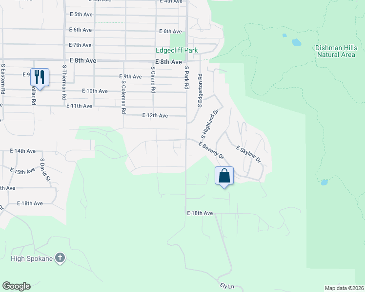map of restaurants, bars, coffee shops, grocery stores, and more near 1407 Khinda Court in Spokane Valley