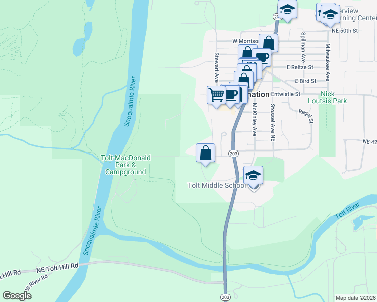 map of restaurants, bars, coffee shops, grocery stores, and more near 31210 Northeast 40th Street in Carnation