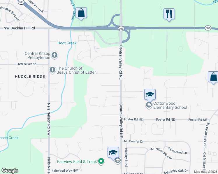 map of restaurants, bars, coffee shops, grocery stores, and more near 99 Northwest Glade Court in Bremerton