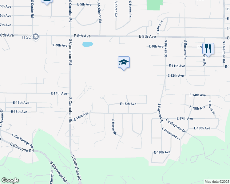 map of restaurants, bars, coffee shops, grocery stores, and more near 5517 East 14th Avenue in Spokane Valley