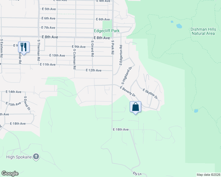 map of restaurants, bars, coffee shops, grocery stores, and more near 1407 Khinda Court in Spokane Valley