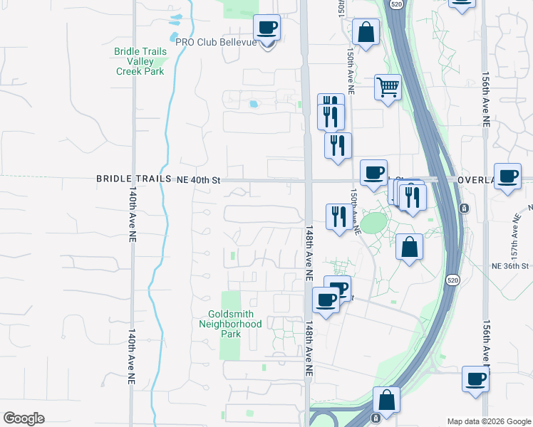 map of restaurants, bars, coffee shops, grocery stores, and more near 3809 148th Avenue Northeast in Bellevue
