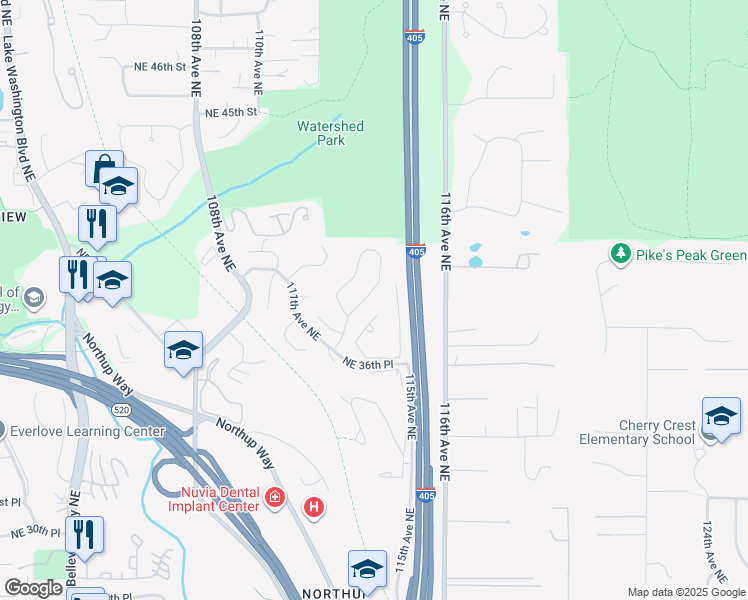 map of restaurants, bars, coffee shops, grocery stores, and more near 3778 113th Avenue Northeast in Bellevue