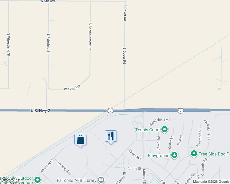 map of restaurants, bars, coffee shops, grocery stores, and more near 1240 South Dover Road in Medical Lake
