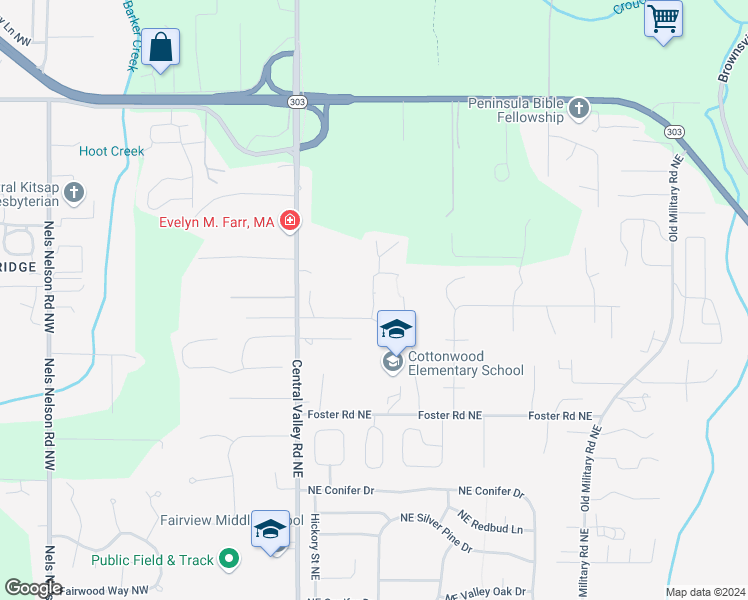 map of restaurants, bars, coffee shops, grocery stores, and more near 8941 Northeast Watson Place Northeast in Bremerton