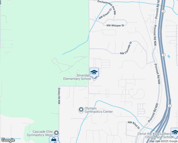 map of restaurants, bars, coffee shops, grocery stores, and more near 9100 Dickey Road Northwest in Silverdale