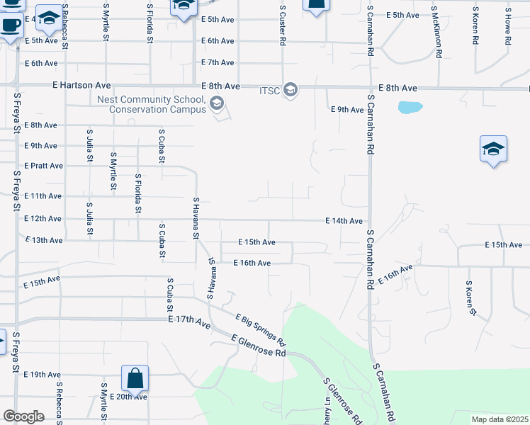 map of restaurants, bars, coffee shops, grocery stores, and more near 4610 East 14th Avenue in Spokane Valley