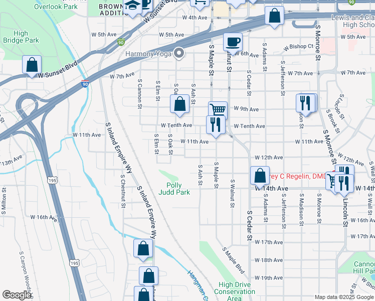 map of restaurants, bars, coffee shops, grocery stores, and more near 1115 South Cherry Street in Spokane