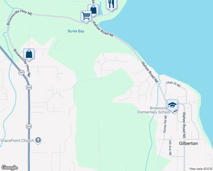 map of restaurants, bars, coffee shops, grocery stores, and more near 2633 Northeast Strand Road in Bremerton
