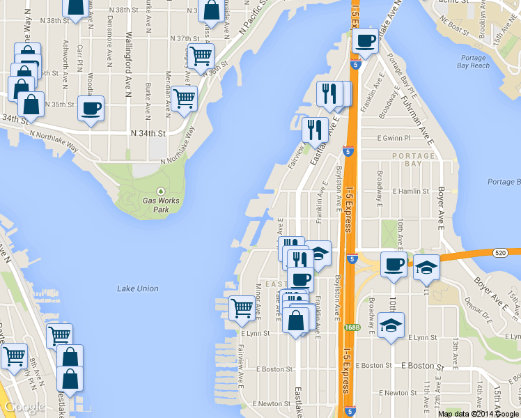 map of restaurants, bars, coffee shops, grocery stores, and more near 100 East Edgar Street in Seattle