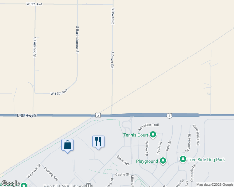 map of restaurants, bars, coffee shops, grocery stores, and more near 1240 South Dover Road in Medical Lake