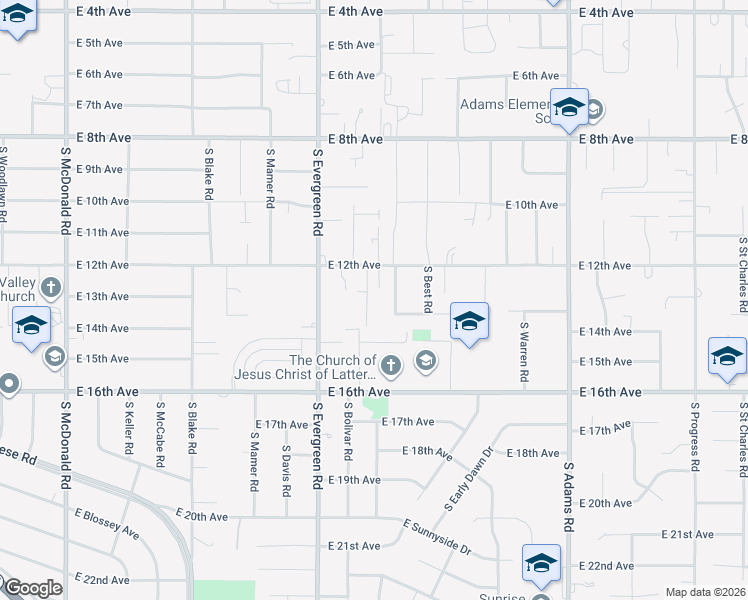 map of restaurants, bars, coffee shops, grocery stores, and more near 1318 South Bolivar Road in Spokane Valley
