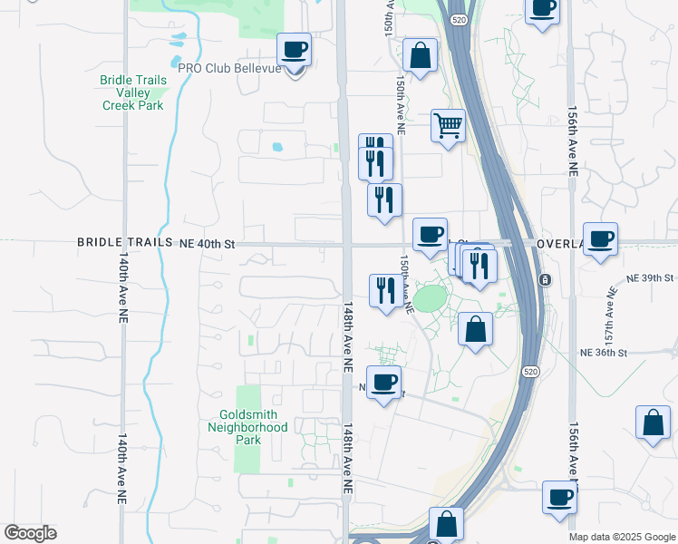 map of restaurants, bars, coffee shops, grocery stores, and more near 3903 148th Avenue Northeast in Bellevue