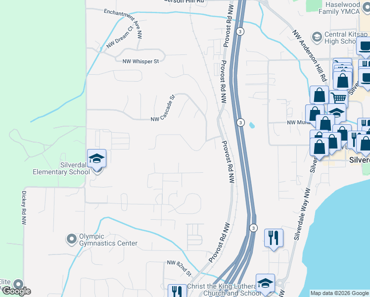 map of restaurants, bars, coffee shops, grocery stores, and more near 4774 Lupine Lane Northwest in Silverdale