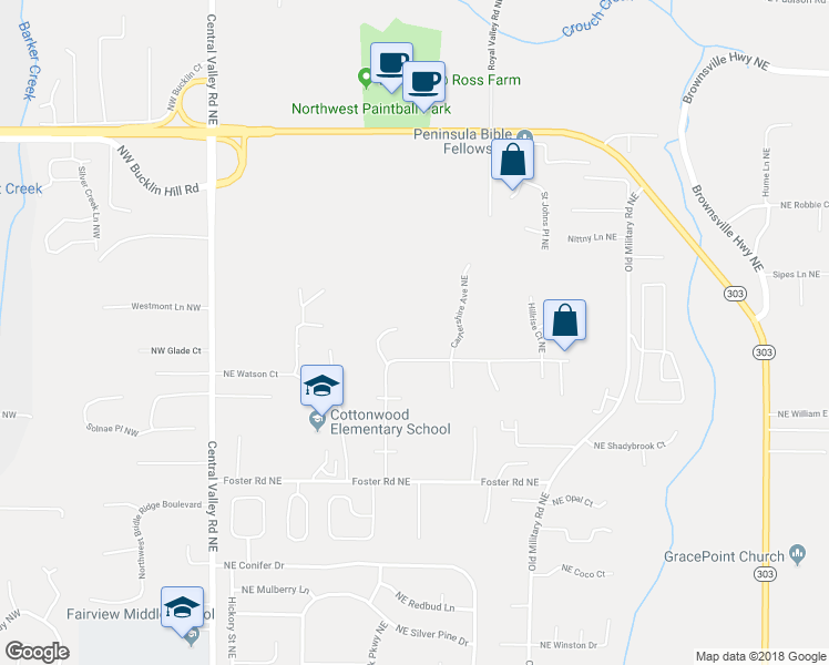 map of restaurants, bars, coffee shops, grocery stores, and more near 558 Cantershire Place Northeast in Bremerton
