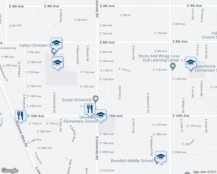 map of restaurants, bars, coffee shops, grocery stores, and more near 1228 South Van Marter Lane in Spokane Valley