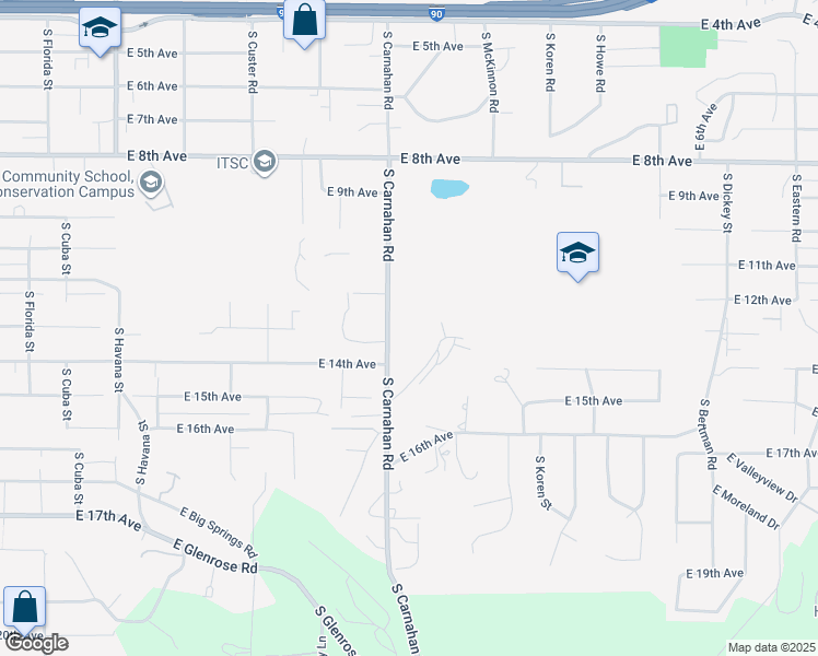 map of restaurants, bars, coffee shops, grocery stores, and more near 1301 South Carnahan Road in Spokane Valley
