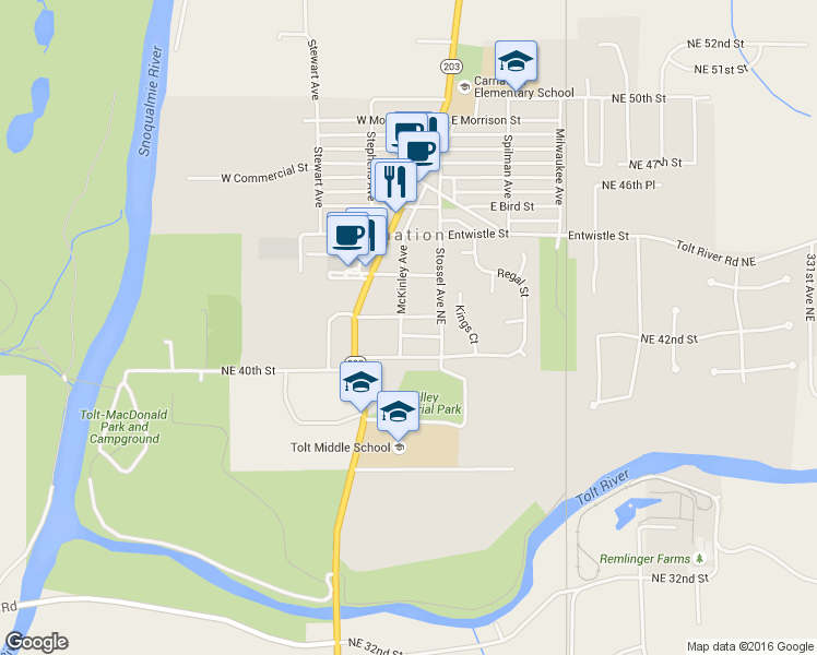 map of restaurants, bars, coffee shops, grocery stores, and more near 4215 McKinley Avenue in Carnation